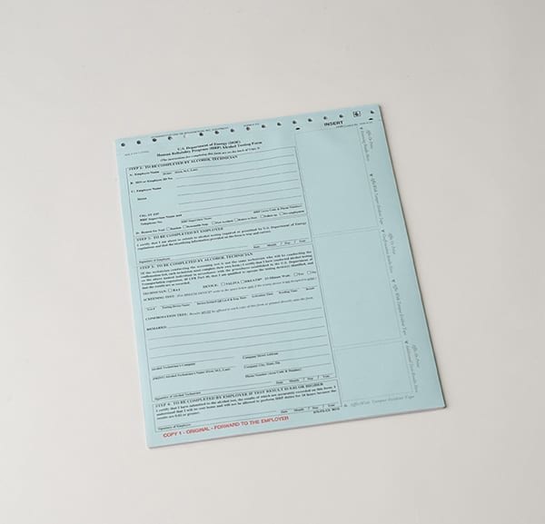 DOE alcohol testing form