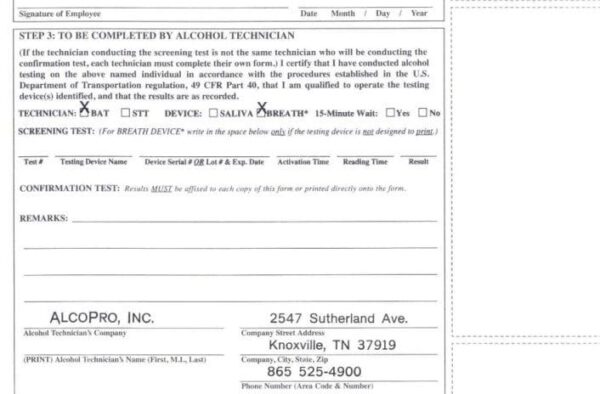 Imprinted DOT <br/>Alcohol Test Form - Image 2
